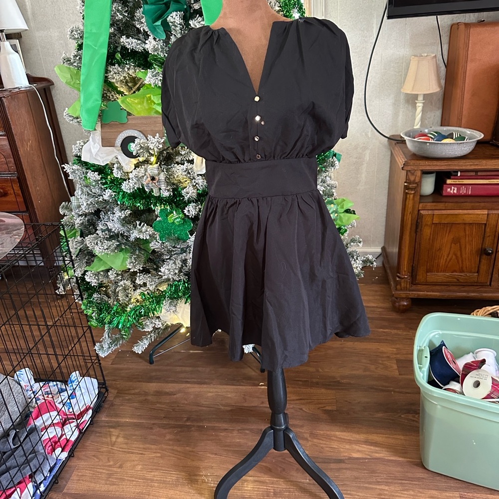 Cider Black Puff Sleeve Mini Dress